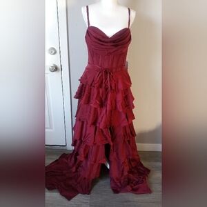 Elegant Burgundy Ruffle Bridal Gown
